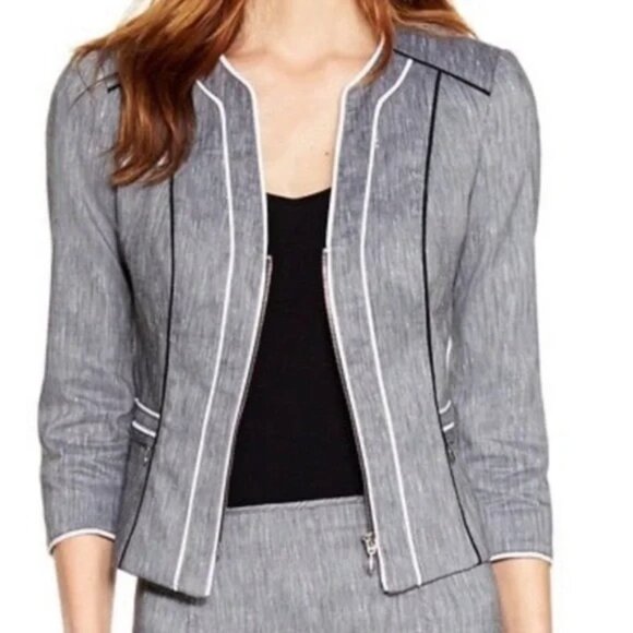 2/$30 White House Black Market Structured Blazer with Piping Gray 6 #A0732 - Picture 1 of 8